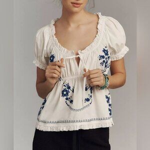 NWT Size M - Anthropologie 100% Cotton Embroidered Babydoll Top (NWT US$ 108)